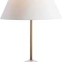 JONATHAN Y JYL3065A 29" Modern Minimalist Table Lamp in Gold & White, Faux Marble Resin Bedside Nightstand Lamp with Linen Shade for Living Room, Bedroom, End Table, Office, LED Bulb Included