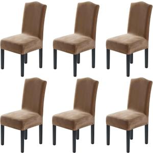 H.VERSAILTEX Velvet Dining Chair Covers Stretch Chair Covers for Dining Room Set of 6 Parson Chair Slipcovers Chair Protectors Covers Dining, Soft Thick Solid Velvet Fabric Washable, Camel