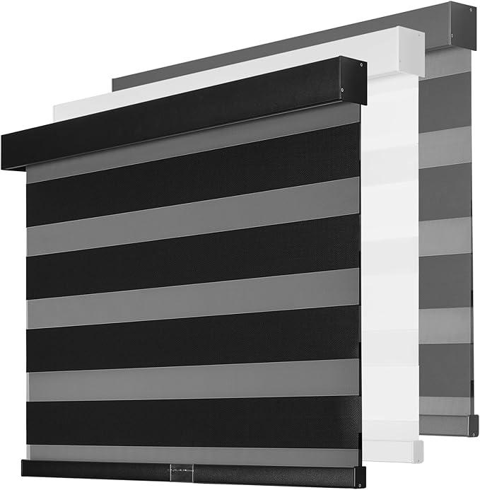 Cordless Zebra Blinds for Windows,Free-Stop Pull Down Roller Shades,Dual Layer Privacy for Day and Night,Light Filtering Door Shades for Home Office Easy to Install(70" W x 72" H,Black)