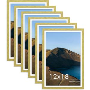 PEALSN 12x18 Picture Frame Set of 6, Display Pictures 11x17 with Mat or 12 x 18 without Mat for Wall Mounting Display, Photo Frames Collage for Wall Decor, Gold