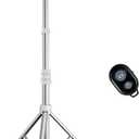 67" Phone Tripod, MIIASI Extendable Tripod for iPhone, Selfie Stick with Remote and Phone Holder, Compatible with iPhone/Android/Camera, Light Stand (Silver)
