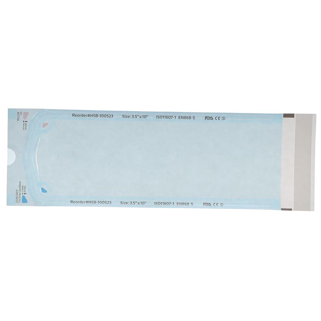HSB 100523, Self-Seal Sterilization Pouches, Paper/Film, Blue, 3.50" x 10", Triple Seal & Heat Processed, Air-Tight, with Steam Indicator for Complete Sterilization, 200/Bx