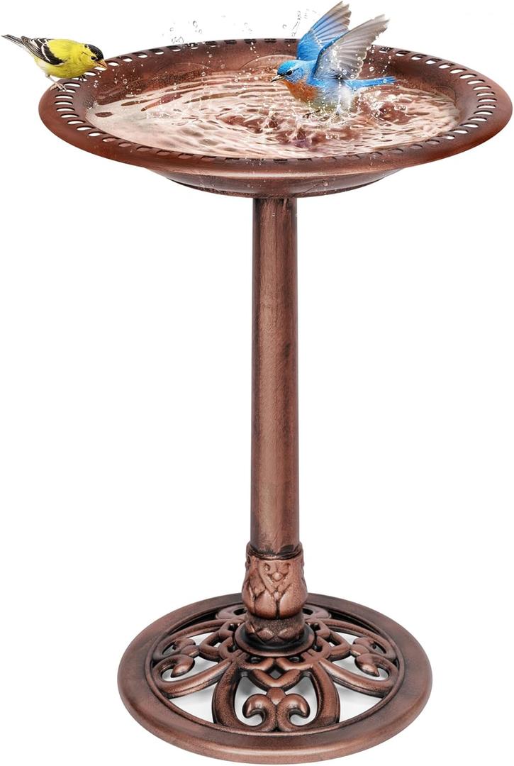 VIVOHOME Bird Bath for Outside, Polyresin Pedestal Bird Baths for Outdoor, Garden, 28 Inch Height Weather-Resistant Birdbaths with 20" Bowl, Antique Bronze