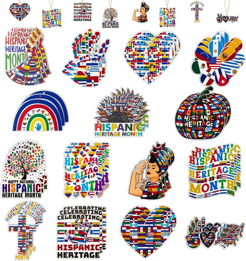Hispanic Heritage Month Party Decorations 45Pcs Wooden Ornaments Circles with Holes Latino American Wooden Hanging Decorations for Hispanic Heritage Party Favors Supplies Store Home Birthday