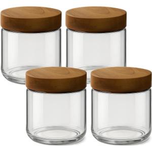 10oz 4 Pack Overnight Oats Containers with Lids, Small Glass Mason Jars with Acacia Wood Airtight Lids, Wide Mouth Meal Prep Storage Jars for Oats, Chia Pudding, Salad, Parfait, Snacks, Spice