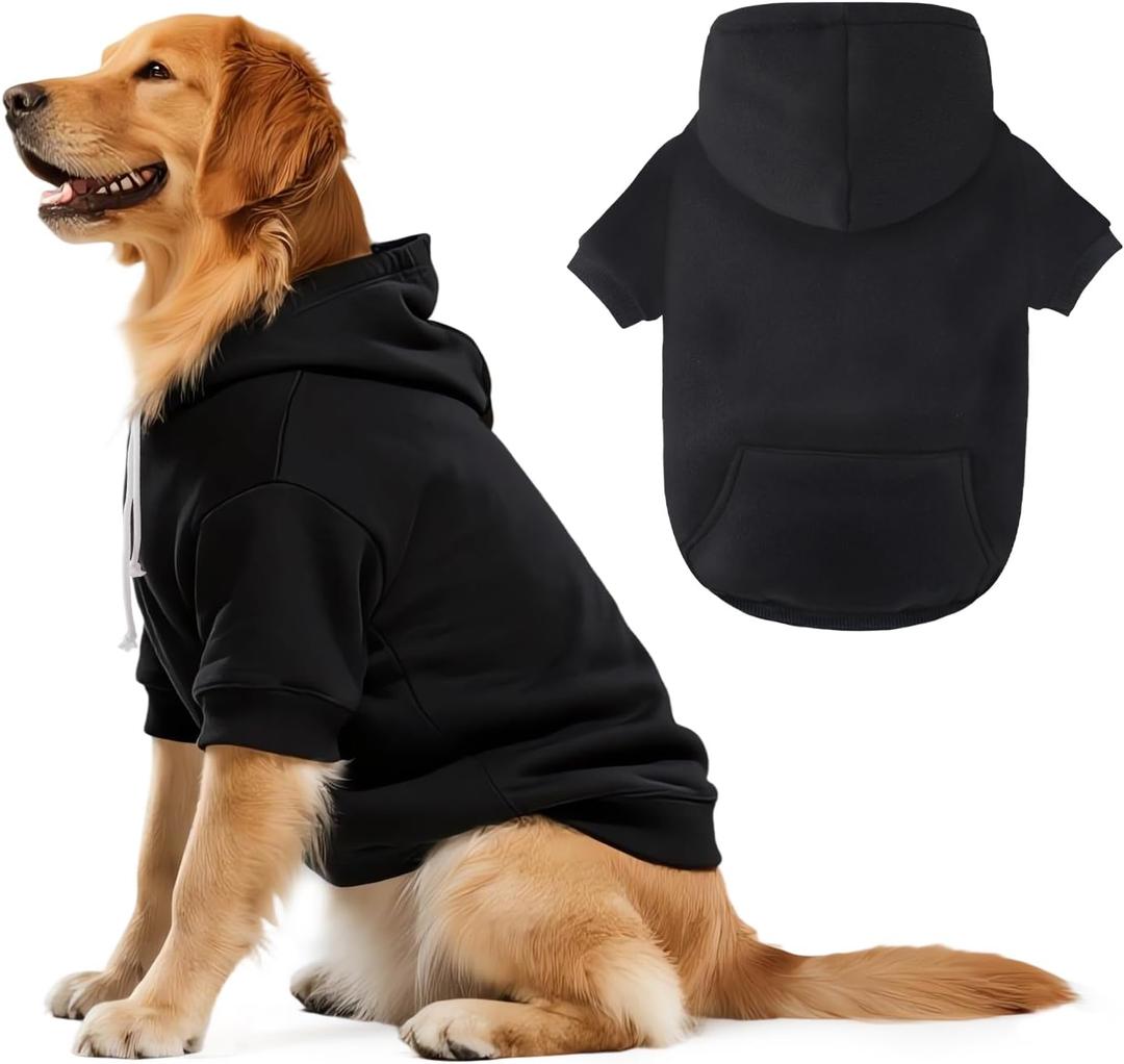 Dog Basic Hoodie Soft Dog Clothes Cold Weather Sweaters for Medium Large Dogs Cozy Fabric Warm Sweatshirt with Leash Hole (Black, XL (Back: 24.8",Chest: 33.86", Neck: 25.2")) (X-Large (35-55 lbs))