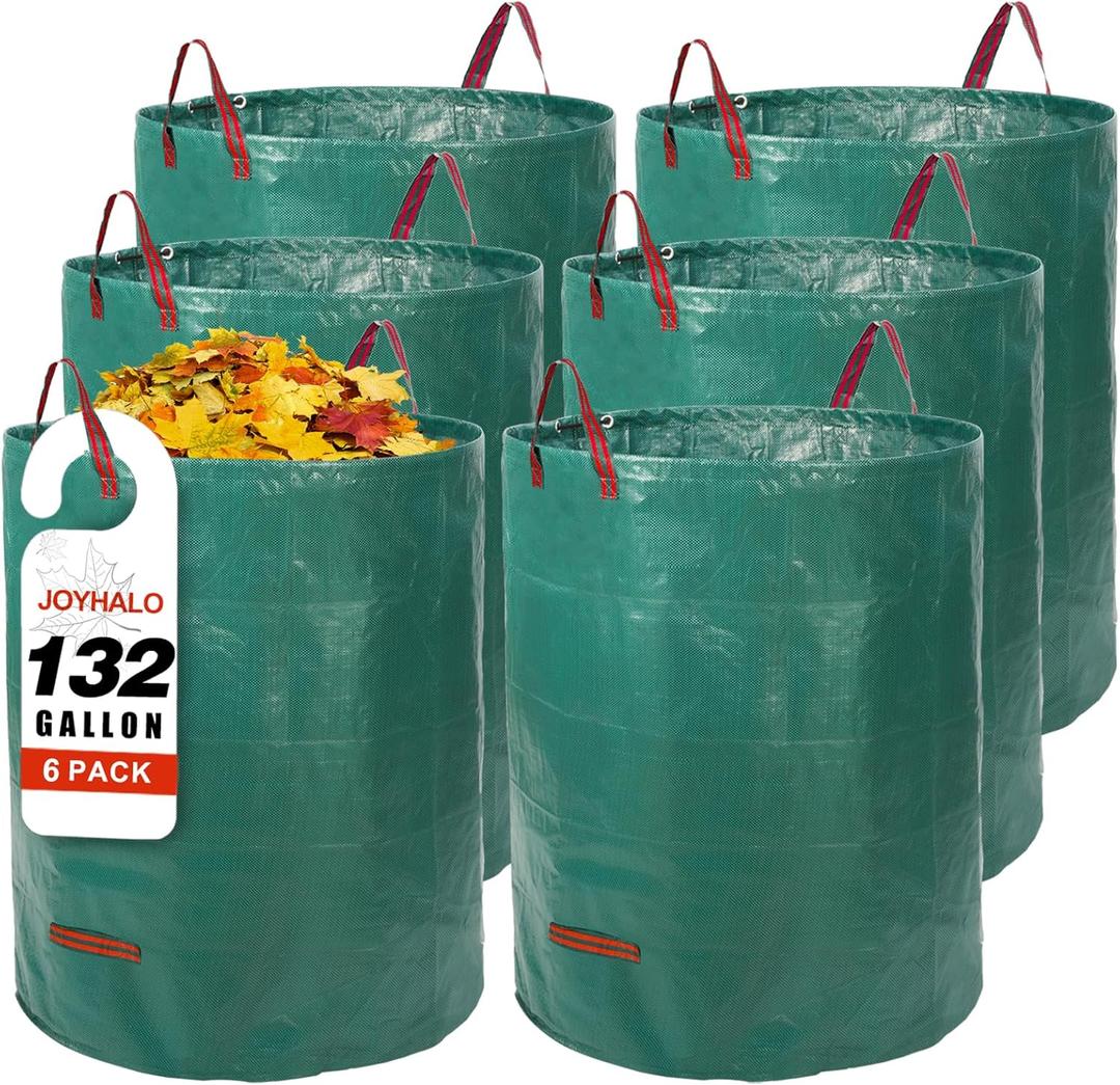 Joyhalo Reusable Yard Waste Bags -132 Gallon, 6 Pack, Heavy Duty with Gardening Gloves & 4 Handles, Standable, Camping & Recycling