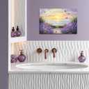 YMXDYMJSW Coastal Lavender Wall Art Purple Lavender Flowers Pictures Sunset Floral Canvas Prints Seascape Beach Theme Paintings for Bathroom Decor Frame (Purple,16L x 24W)