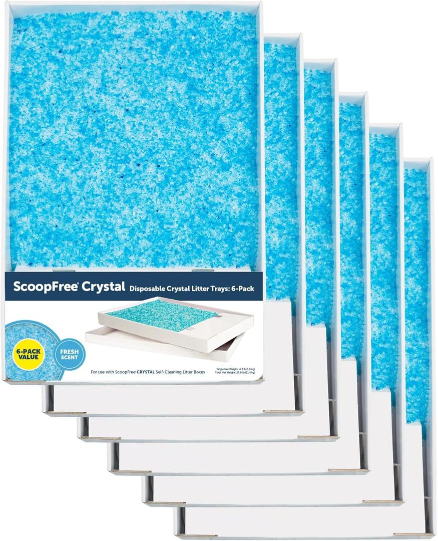 PetSafe ScoopFree Crystal Cat Litter & Refill Tray with Lid, Fresh Scent, 4.3 Lb Bag with Each Tray, Pack of 6 (6-Pack)