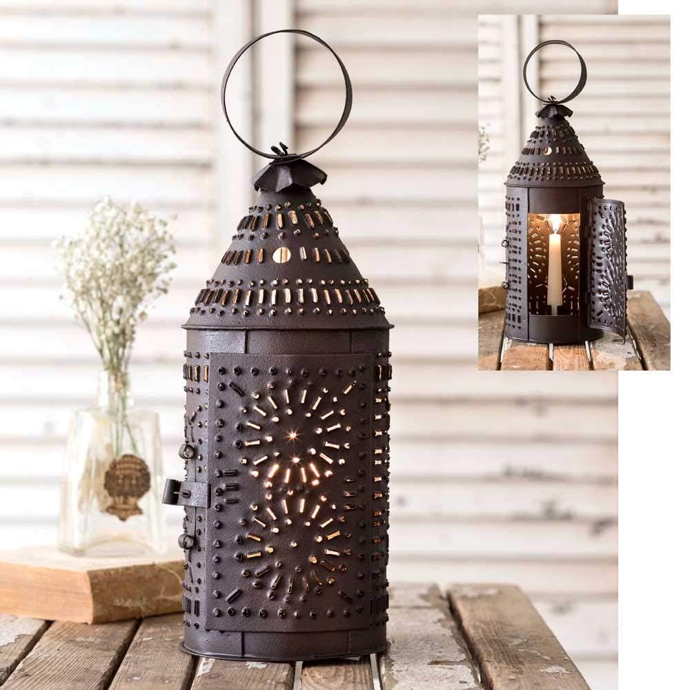 CTW Rustic Brown Punched Tin Paul Revere Candle Lantern, 5 Wide and 14 high
