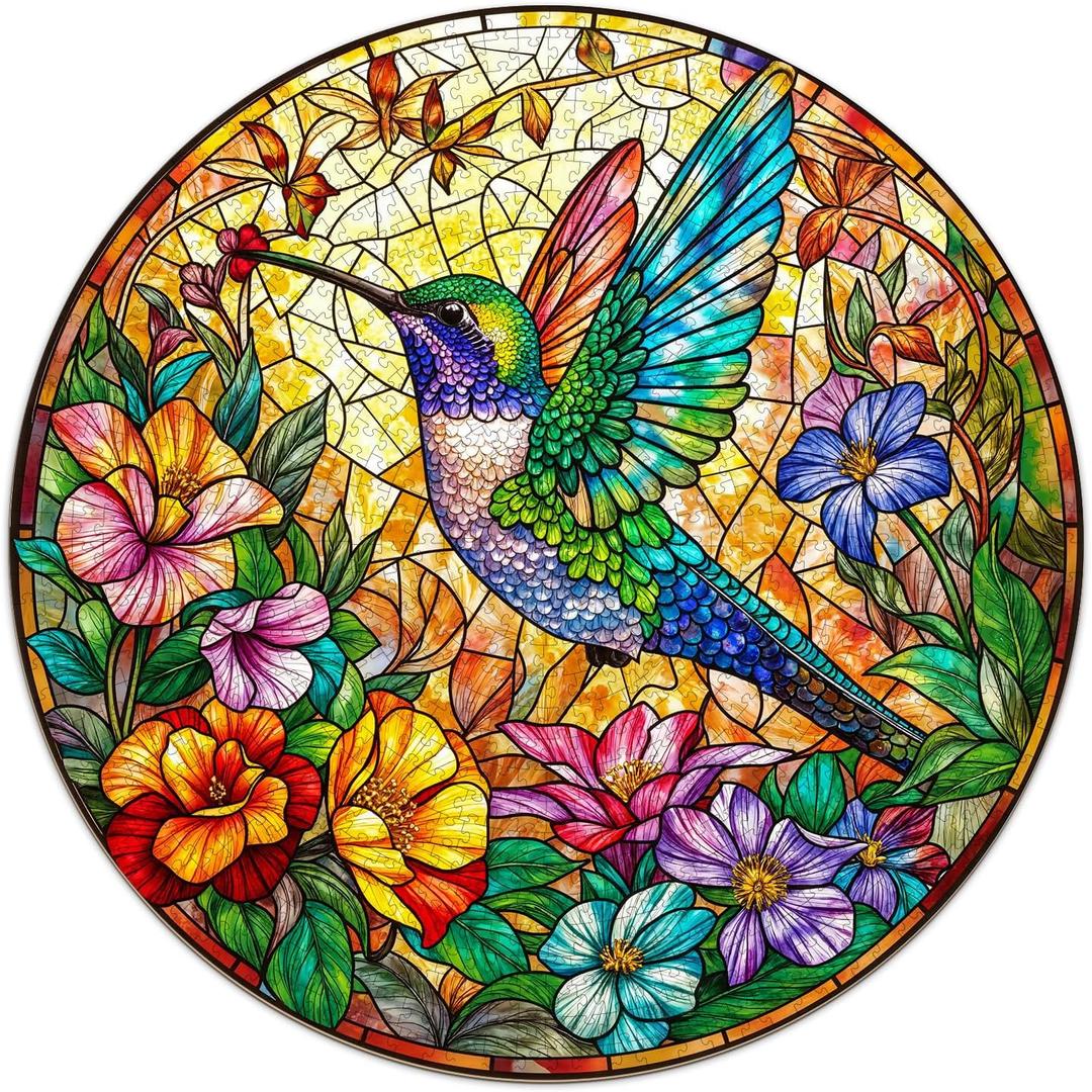 Round Hummingbird Puzzles for Adults 1000 Pieces, Beautiful Bird Flower Jigsaw Puzzles 1000 Pieces for Adults, Fun Puzzles with Letters On Back, Challenging Game Toys (26.5 * 26.5in)