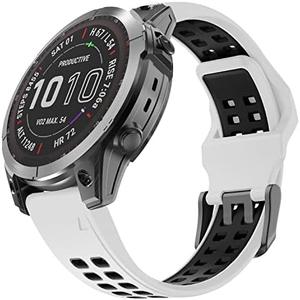 OVERSTEP Compatible with Garmin Fenix 7 Band, 22mm Easy-fit Sport Silicone Strap for Fenix 5/Fenix 5 Plus/Fenix 6/Fenix 6 Pro Smartwatch, White Black