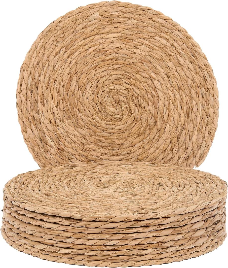 GENMOUS 10 Pack Woven Placemats, 12" Round Placemats Natural Water Hyacinth Boho Placemats,Farmhouse Rattan Chargers for Dinner Plates,Rustic Braided Wicker Table Mats for Dining Table,Home,Wedding