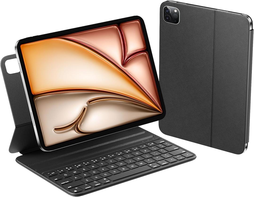 HOU Keyboard Case for iPad Air 11 inch M2/M3 & iPad Air 5th/4th(2022/2020) & iPad pro 11 inch 4th/3rd/2nd/1st (2018-2022)  Smart Folio, Ultra Slim, Magnetic Charging, Adjustable Angle (Black)