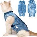 Cat Recovery Suit for Male and Female Surgical Post Surgery Soft Cone Onesie Tie Dye Cats Shirt Clothes Neuter Licking Protective Diapers Outfit Cover Kitten Spay Collar Alternative(Navy Blue, L)