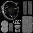 11 Pcs Car Decoration Set,Bling Car Decoration Set for Women,Universal Fit 15 Inch,Rhinestone Center ConsoleCover(White)
