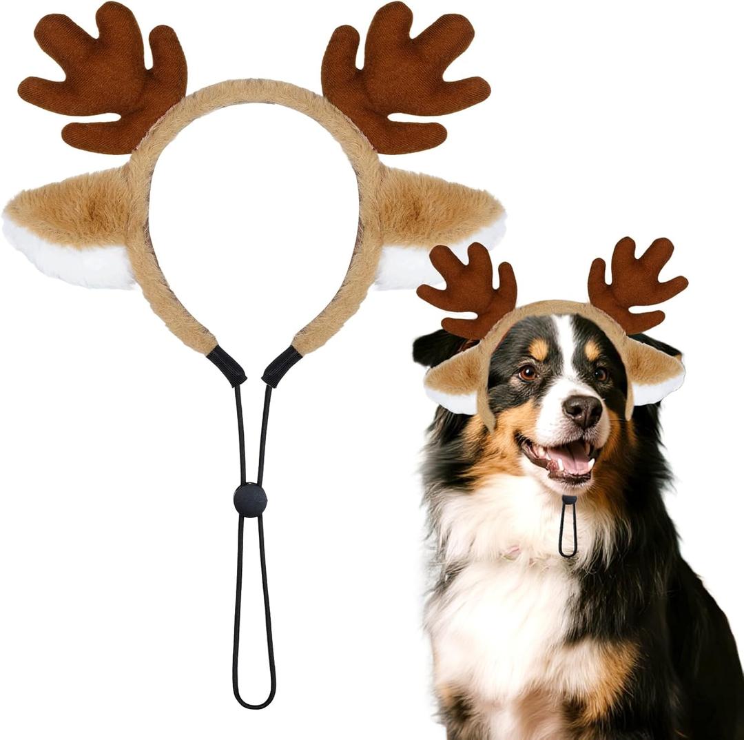 Dog Reindeer Antlers Headband, Pet Christmas Outfit Deer Costume for Medium Large Dogs Cats Halloween Christmas Party (Brown)