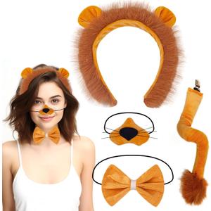 Plush Animal Ears Headband & Nose Bow Tie Tail, Halloween 100 Day Cosplay Festival Theme Party Dress up Costume