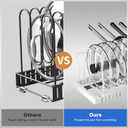 Mustorn 2 Pack Pots and Pans Organizer Under Cabinet, 21.6" Deep Pull Out Pot Lid Organizer Holder with Guardrail Adhesive Pot and Pan Holder Rack with 10 Adjustable Dividers(White)