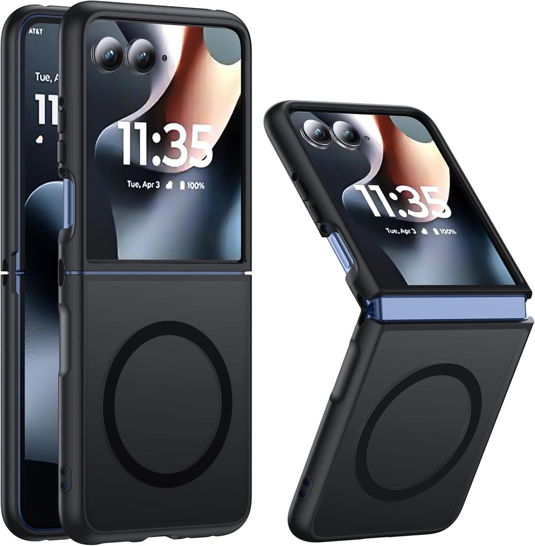 NO.1 Magnetic for Motorola Razr+ Plus 2025/2024 Case Compatible with MagSafe[Military Shockproof][Translucent Matte][Anti-Fingerprint] Soft Silicone Bumper for Moto Razr+ 2025/2024 Case,Black