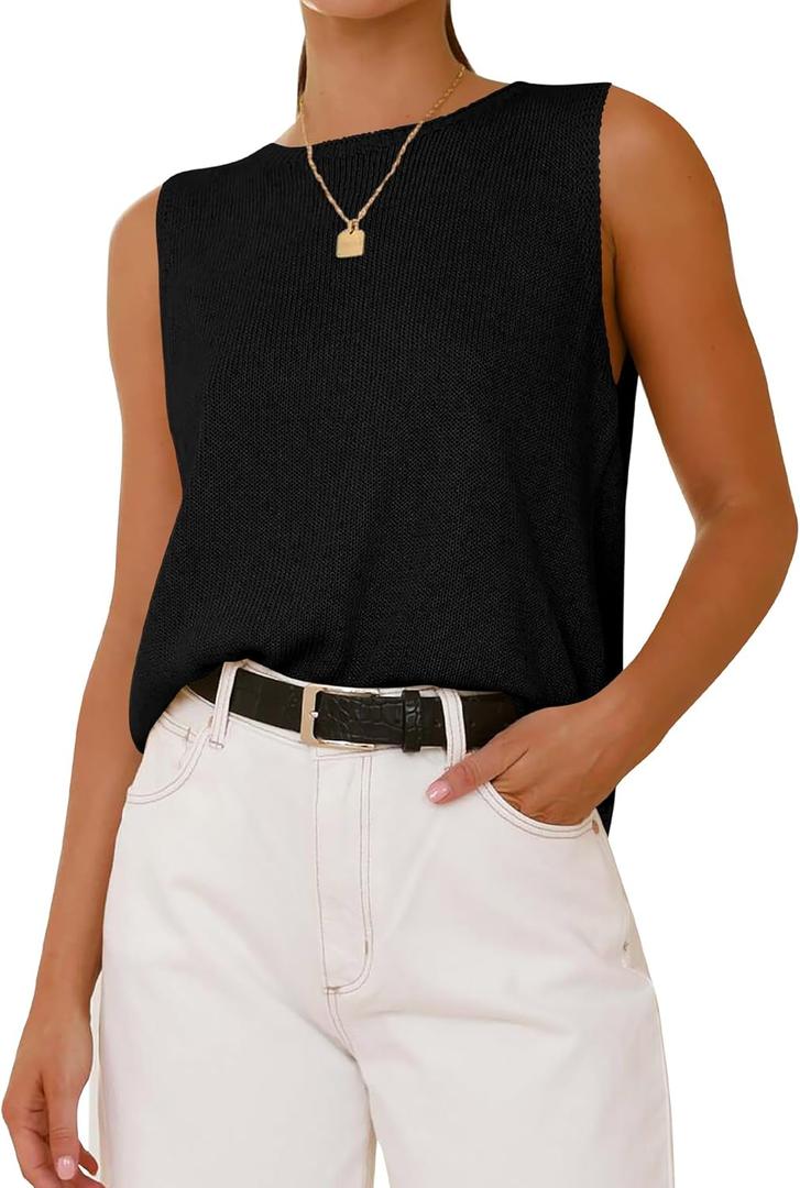 BTFBM Women's Sleeveless Sweater Vest 2025 Summer Crew Neck Ribbed Knit Lightweight Pullover Casual Loose Fit Tank Tops (Black)