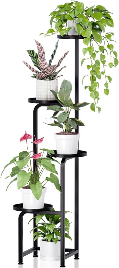 TOSKING 4 Tier Corner Plant Stand Indoor &Outdoor, Heavy Duty Metal Flower Pot Holder Shelf for Multiple Plants, Space Saving ,Tall Metal Plant Stand with Drainage Holes for Outdoor Use, Tiered Display for Patio, Garden, Balcony, Living Room Decor (Black,47in) (4Tier SQ Base)