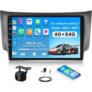 [4G+64G] Android 15 Car Stereo for Nissan Sentra 2013-2017 with Wireless CarPlay Android Auto,10.1" Touchscreen Car Radio with Mirror Link WiFi/GPS,Bluetooth,FM/RDS,SWC EQ DSP+Backup Camera