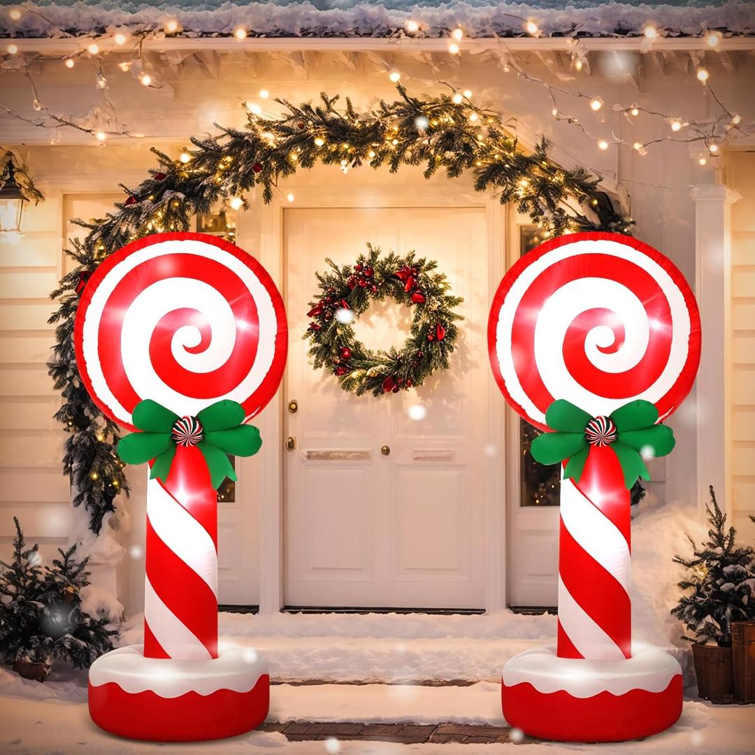 Soulchen 2 Set 5 ft Candy Christmas Inflatables Decoration with Built in LEDs Lighted and Air Blower, Blow up Giant Xmas Candy Outdoor Decor for Holiday Party Yard Garden Lawn Decor