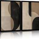 Framed Abstract Geometric Wall Art Beige Black Modern Canvas Print Modern Painting Poster Picture Gallery Artwork Suitable for Living Room Bedroom Office Hallway 16x24 inch 2-Pack