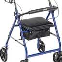 Drive Medical R728BL Foldable Rollator Walker with Seat, Blue
