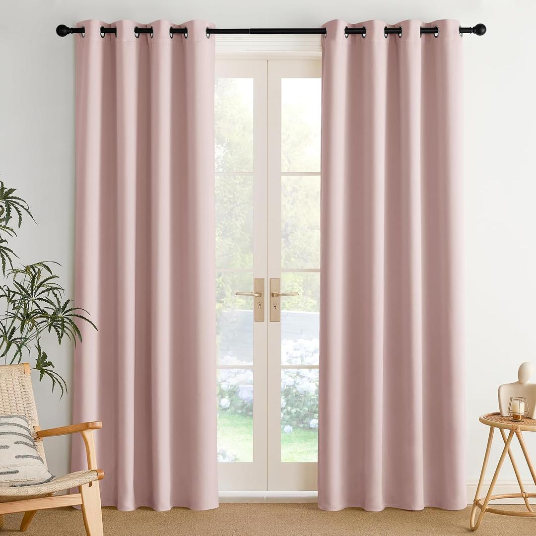 NICETOWN Room Darkening Draperies Curtains Panels, 2 Panels Blush Pink W52 x L84