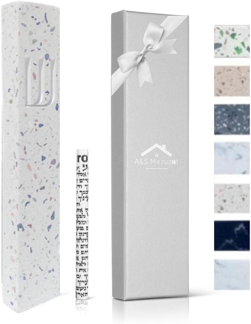 A&S Modern Stone Mezuzah Case Design, Mezuza Cover for Scroll Protection, Easy Peel and Stick Houswarming Gift and Home Blessing (7 Inches)