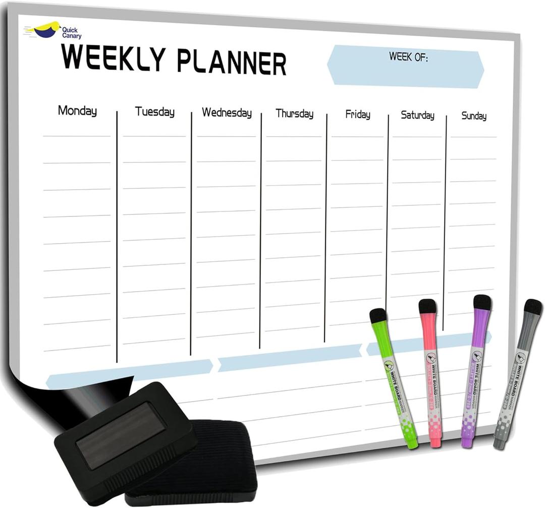 Magnetic Weekly Planner for Fridge  17x12 Stain-Resistant Weekly Dry Erase Board with Nano Tech  Whiteboard Calendar for 2025 Schedules, Meals & Chores  Easy to Use with 4 Markers & Eraser