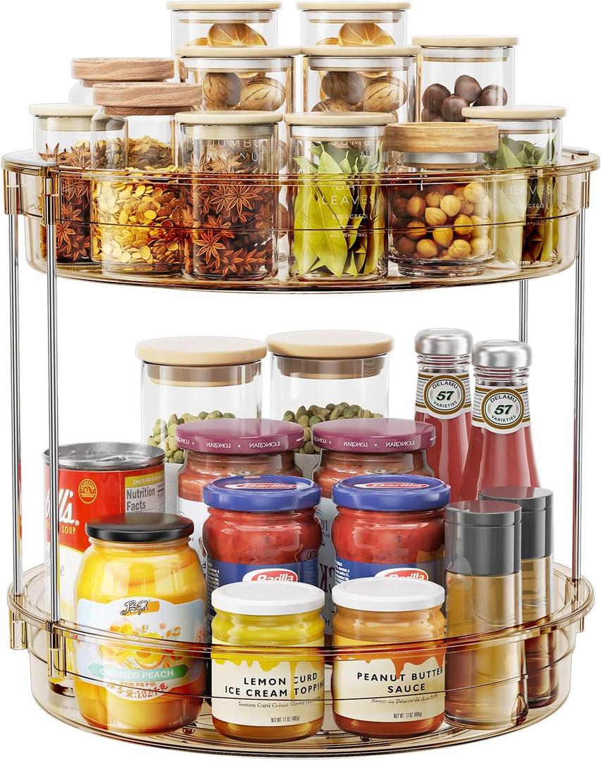 LAMU 12inch 2 Tier Lazy Susan Turntable Organizer Rotating Spice Rack Organization for Cabinet, Kitchen, Pantry, Countertop, Bathroom, Vanity, Medicine Cabinet Organizer, Amber