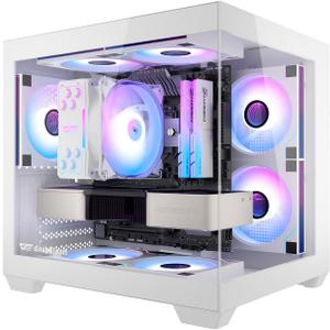 darkFlash ITX PC Case, Pre-Install 3 PWM ARGB Fans Computer Case, Full View Dual Tempered Glass ITX Case, Mini Size, Supports 240mm AIO(C275P) (White)