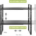 Across-Star Expandable Cabinet Shelf Organizer Rack, Stackable Kitchen Counter Storage Shelves Stand, Adjustable Height Pantry Shelf Spice Rack (Black, 2 Pack)