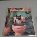 Black and White Bathroom Pictures Wall Decor, Funny Black Cat Sitting on Toliet Reading Newspaper Funny Bathroom Wall Art, Framed Animal Canvas Print Artwork for Room Decor,8''x10'',Framed