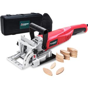 AOBEN Biscuit Cutter Plate Joiner 8.5 Amp With No. 0 Wood(30 Pcs) No. 10 Wood(30 Pcs) No. 20 Wood(50 Pcs), 4" Tungsten Carbide Tipped Blade, Adjustable Angle And Dust Bag (Red)