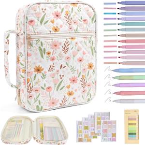 Bible Cover Case for Women Large Bible Cover with Durable Handle Quilted Bible Carrying Case for Girls Bible Study Supplies Accessories (Vintage Garden Trellis, Vintage Garden Trellis)