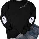 HEBBE Spooky Season Sweatshirts Halloween Ghost Sweatshirt Women - Halloween Graphic Crewneck Tops Casual Sweater (Black, XL)