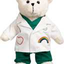 HollyHOME Doctor Bear Stuffed Animal Plush Teddy Bear in Scrubs and White Coat Gifts for Doctors Students and Kids 16 inches,Cream