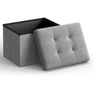 SONGMICS Mazie Collection - Small Folding Storage Ottoman, Foot Rest Stool, 12.2 x 16.1 x 12.2 Inches, 286 lb Load Capacity, for Living Room, Bedroom, Home Office, Dorm, Light Gray ULSF102G02