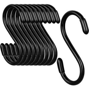 3 Inch Vinyl Coated S Hook,S Hooks for Hanging Plants ,10 Pack Non Slip Heavy Duty S Hooks ,Small Rubber Coated Steel Metal Black Closet S Hook for Hanging Jeans Plants Jewelry Pot Pan Cups Towels (Black)
