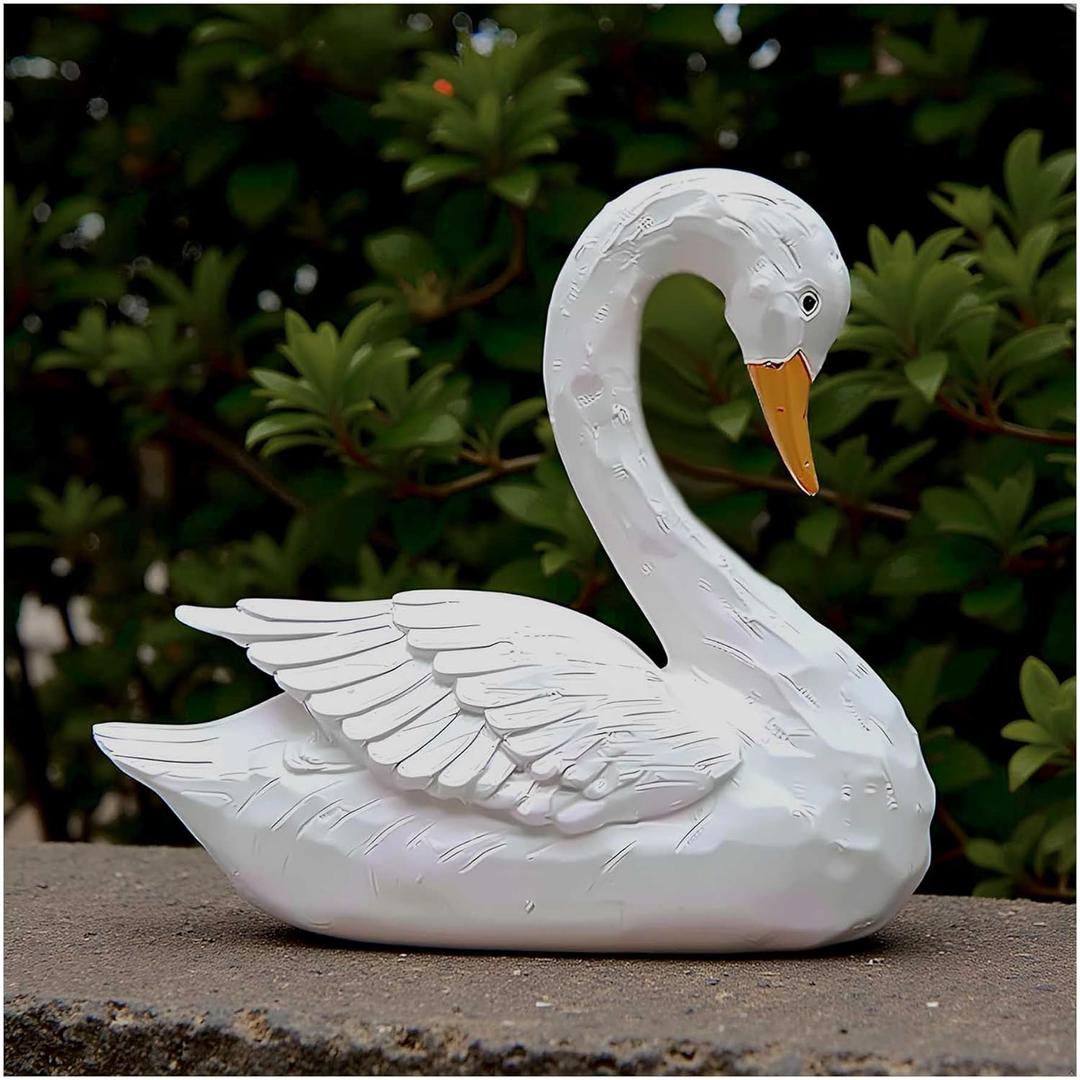 Resin Swan Statue for Home and Garden – 8.66” Elegant White Swan Figurine, Outdoor Lawn Ornament, Animal Sculpture for Patio, Porch, Shelf or Tabletop Decor, Classic Bird Decoration
