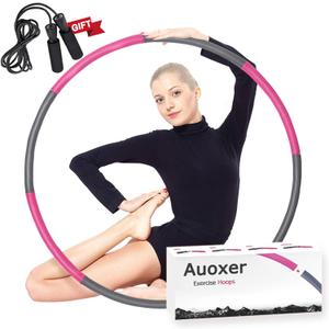 Auoxer Fitness Exercise Weighted Hoops, Lose Weight Fast by Fun Way to Workout, Fat Burning Healthy Model Sports Life, Detachable and Size Adjustable Design (Fuchsia)