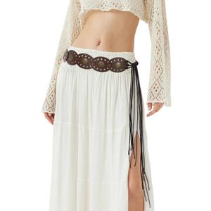 XZQTIVE Women's Boho Disc Belt Concho Western Cowgirl Cowboy Belt for Ladies Wide Vintage Leather Waist Belt for Dress, Size: Fits sizes 41"-48"