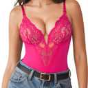 Popilush Shapewear Bodysuits for Women Lace Corset Tops Tummy Control V Neck Sleeveless Body Suit Thongs (X-Large, Pink)