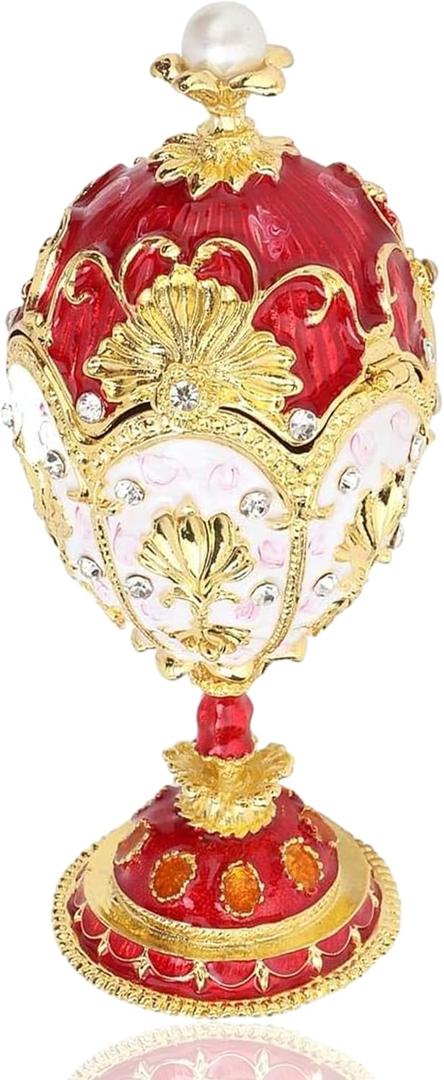 Painted Enameled Faberge Egg Style Decorative Hinged Jewelry Trinket Box Unique Home Decor - 14.3 * 6.5cm