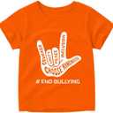 Unity Day Anti Bullying Orange Shirt Children Be Kind T-Shirt Gesture Inspirational Letter Quotes Pattern Children Tee Top (Orange)