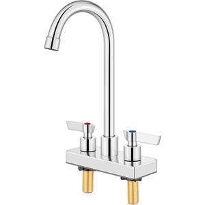 Bar Sink Faucet 4 Inch Center Deck Mount,2 Hole Prep Sink Faucet Dual Handles Commercial Utility Laundry Kitchen,Polished Chrome